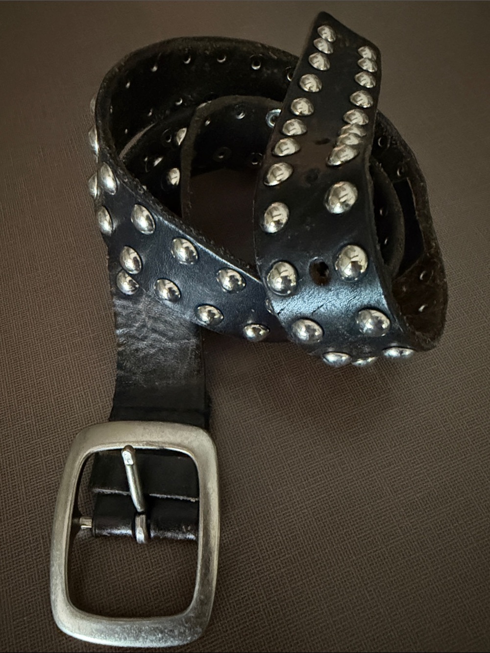 Studded biker leather belt - soft supple leather- 35” to 42” (sz L)